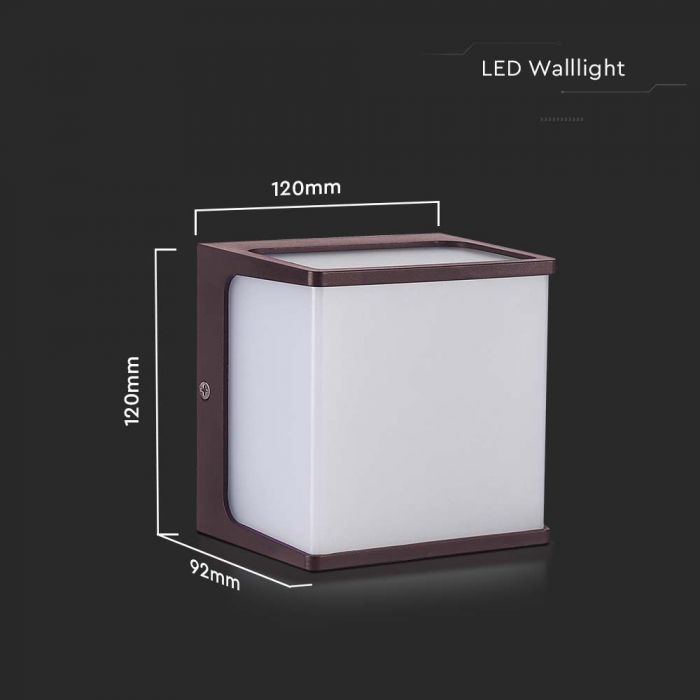 8W(800Lm) LED fasādes gaismeklis, IP65, V-TAC, kvadrāta, brūns, neitrāli balta gaisma 4000K