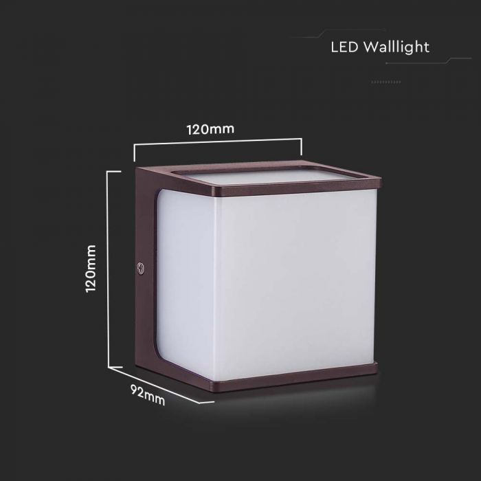 8W(800Lm) LED wall light, IP65, V-TAC, square, brown, neutral white light 4000K