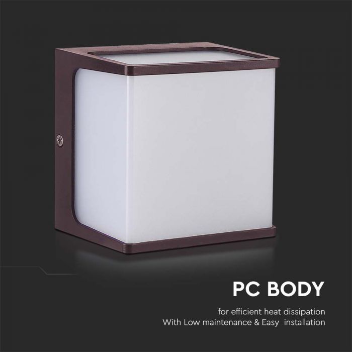 8W(800Lm) LED wall light, IP65, V-TAC, square, brown, neutral white light 4000K