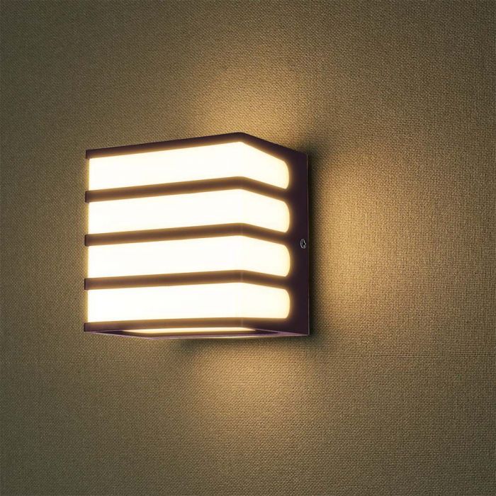 8W(820Lm) LED fasādes gaismeklis, IP65, V-TAC, kvadrāta, brūns, neitrāli balta gaisma 4000K