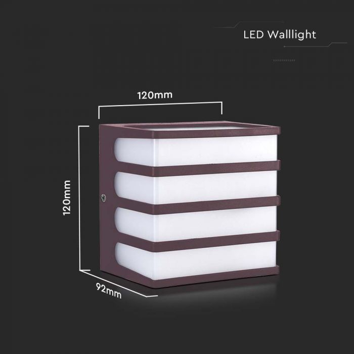 8W(820Lm) LED fasādes gaismeklis, IP65, V-TAC, kvadrāta, brūns, neitrāli balta gaisma 4000K