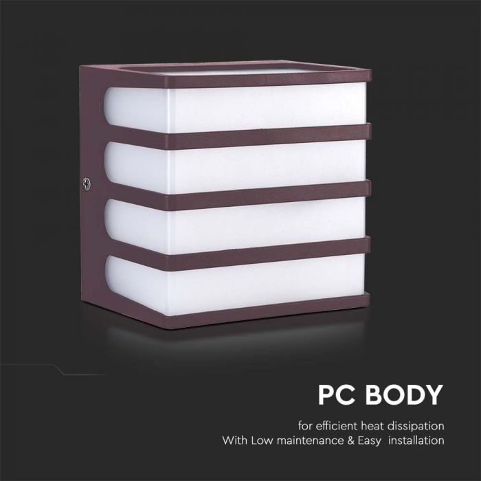 8W(750Lm) LED seinavalgusti, IP65, V-TAC, kandiline, pruun, soe valge valgus 3000K