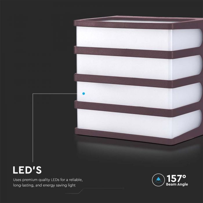 8W(750Lm) LED wall light, IP65, V-TAC, square, brown, warm white light 3000K