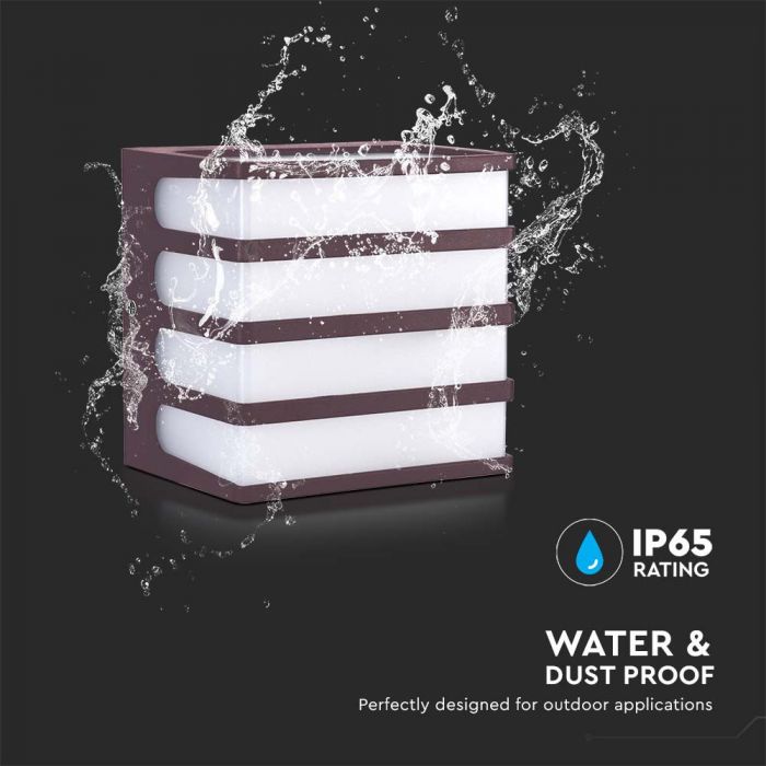 8W(820Lm) LED sienas gaismeklis, IP65, V-TAC, kvadrāta, brūns, neitrāli balta gaisma 4000K