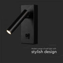 2W(150Lm) LED-väggarmatur med integrerad LED, V-TAC, IP20, svart, neutralvit 4000K