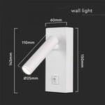 2W(150Lm) LED-väggarmatur med integrerad LED, V-TAC, IP20, vit, varmvitt ljus 3000K