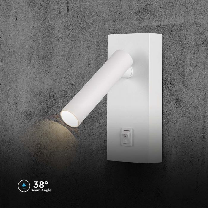 2W(150Lm) LED-väggarmatur med integrerad LED, V-TAC, IP20, vit, varmvitt ljus 3000K