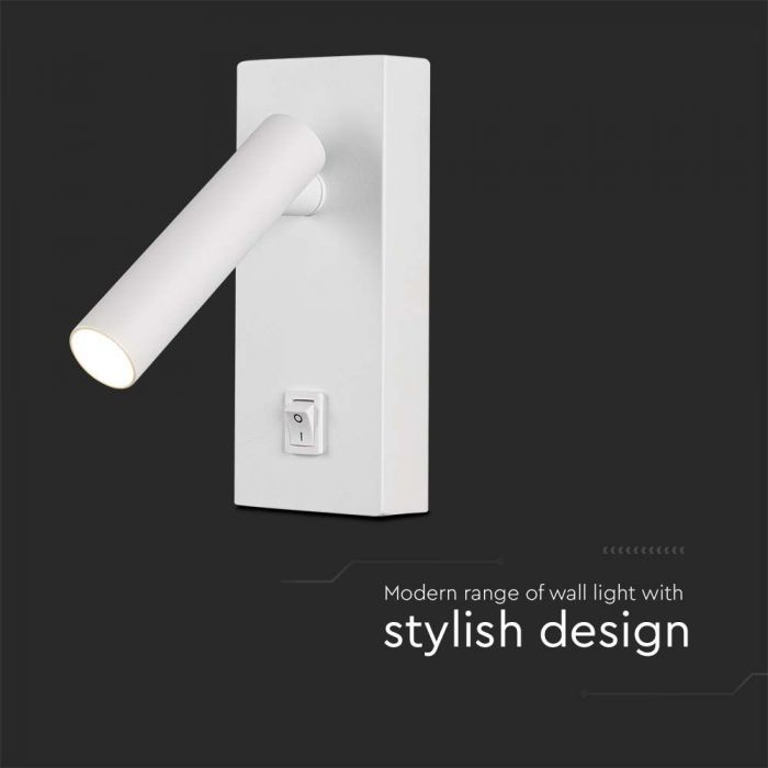 2W(150Lm) LED sienas gaismeklis ar iebūvētu LED, V-TAC, IP20, balts, neitrāli balta gaisma 4000K