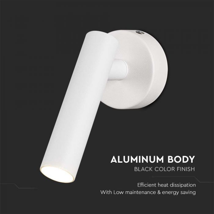 2W(150Lm) LED wall light with built-in LED, V-TAC, IP20, white, neutral white light 4000K