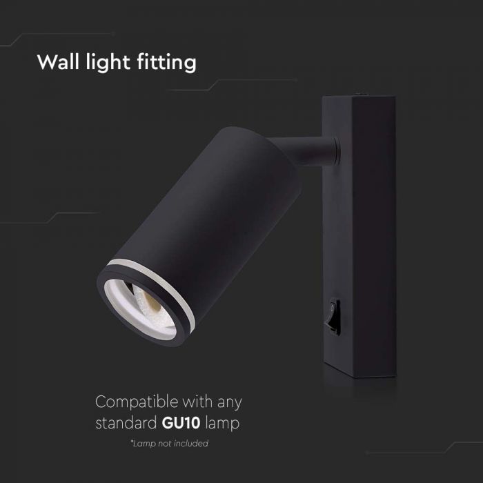 GU10 (spuldze nav iekļauta) LED sienu gaismeklis, IP20, V-TAC,  melns