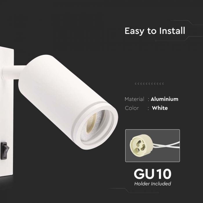 GU10 (bulb not included) LED wall light, IP20, V-TAC, white
