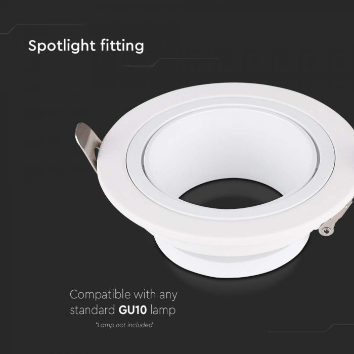 GU10 recessed frame/fixture, round, adjustable light direction, Ø87,5X31mm, recessed. Ø75mm, white, V-TAC