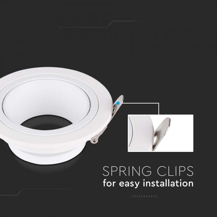 Встраиваемая рамка/светильник GU10, круглая, регулируемое направление света, Ø87,5X31 мм, встраив. Ø75 мм, белый, V-TAC