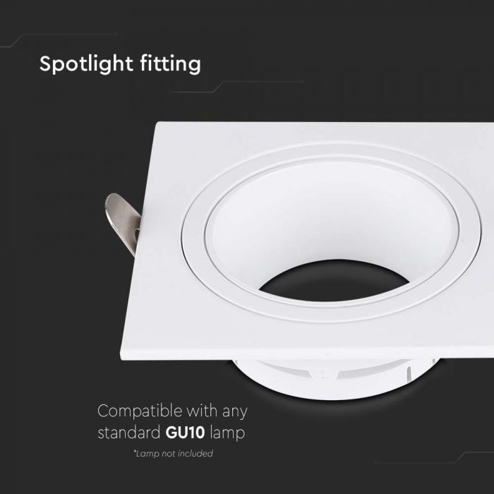 GU10 recessed frame/fixture, square, adjustable light direction, 88X88x31mm, recessed. size 75x75mm, white, V-TAC