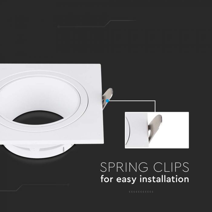 GU10 recessed frame/fixture, square, adjustable light direction, 88X88x31mm, recessed. size 75x75mm, white, V-TAC