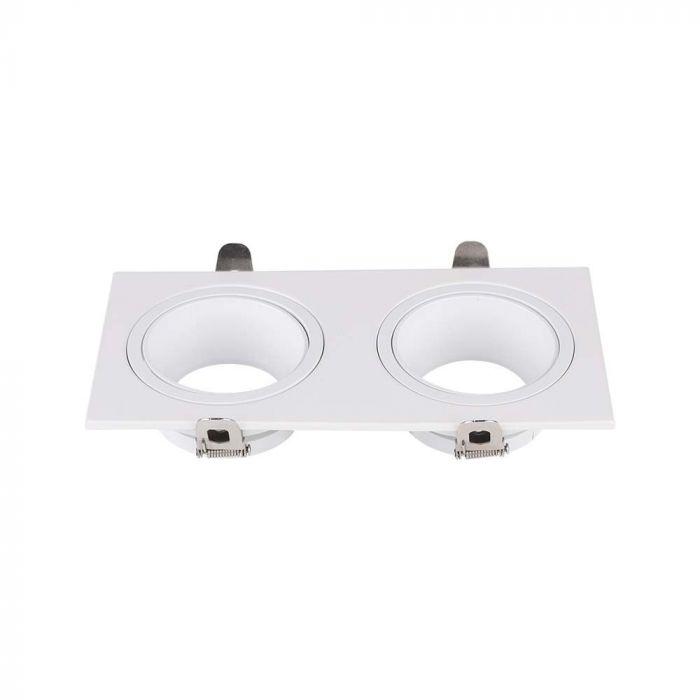 GU10 infälld ram/armatur för 2 glödlampor, kvadratisk form, justerbar ljusriktning, 175X88x31mm, infälld. 160x75mm, vit, V-TAC