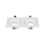 GU10 infälld ram/armatur för 2 glödlampor, kvadratisk form, justerbar ljusriktning, 175X88x31mm, infälld. 160x75mm, vit, V-TAC