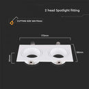 GU10 iebūvējams karkass/armatūra 2 spuldzēm, kvadrāta formas, regulējams apgaismojuma virziens, 175X88x31mm, iebūv. izm.160x75mm,  balts, V-TAC