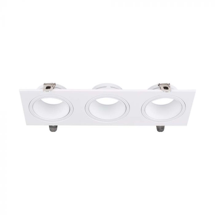 GU10 infälld ram/armatur för 3 glödlampor, kvadratisk form, justerbar ljusriktning, 261X88x31mm, infälld. 245x75mm, vit, V-TAC