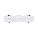 GU10 infälld ram/armatur för 3 glödlampor, kvadratisk form, justerbar ljusriktning, 261X88x31mm, infälld. 245x75mm, vit, V-TAC