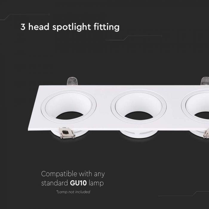 GU10 built-in frame/fixture for 3 bulbs, square shape, white, V-TAC