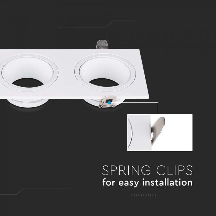 GU10 infälld ram/armatur för 3 glödlampor, kvadratisk form, justerbar ljusriktning, 261X88x31mm, infälld. 245x75mm, vit, V-TAC