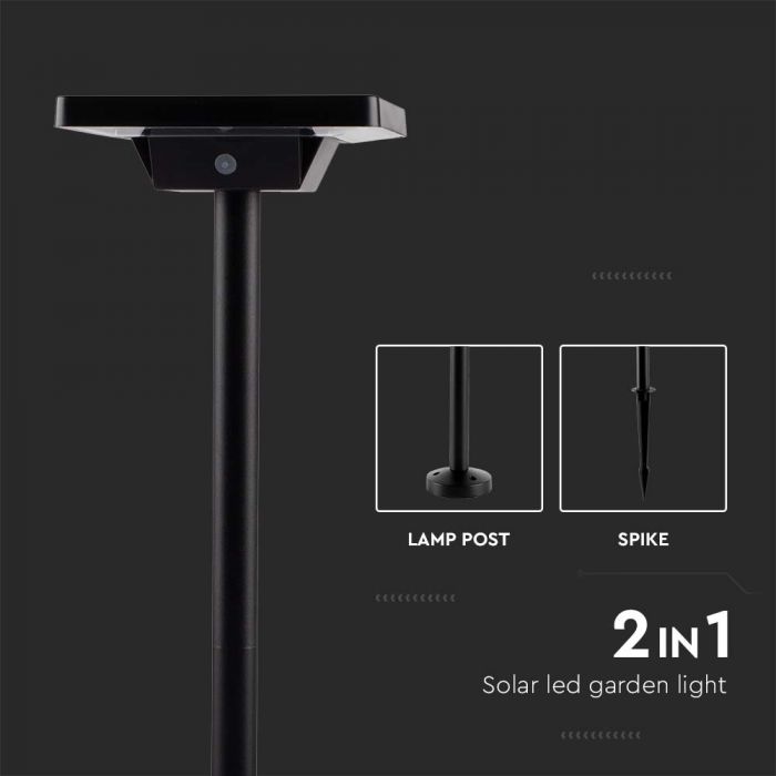 3W(220Lm) LED-solarmatur, markmontering, IP65, V-TAC, 3,7V, 2600mAh Li-ion-batteri, 3IN1, svart