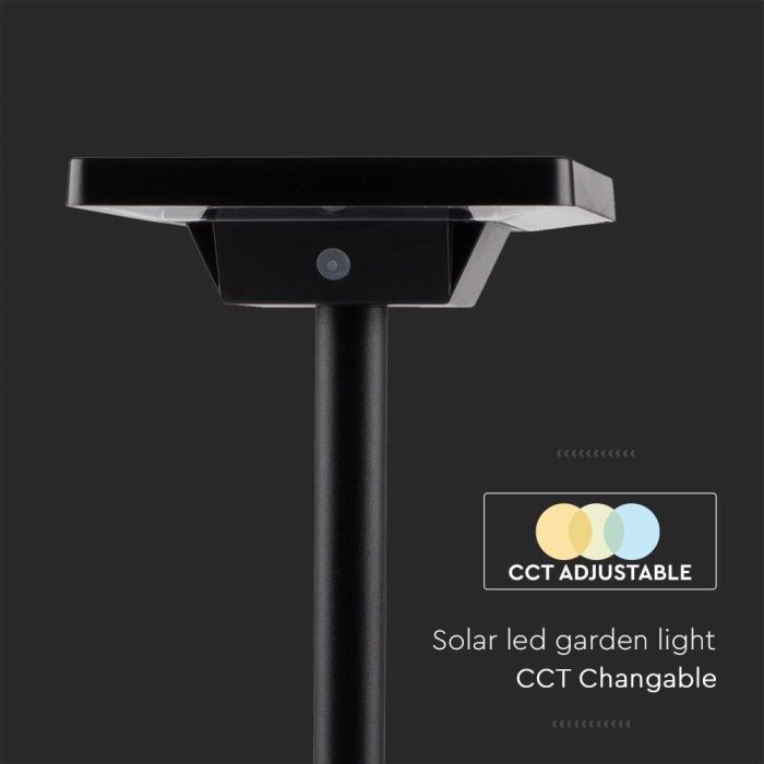 3W(220Lm) LED-solarmatur, markmontering, IP65, V-TAC, 3,7V, 2600mAh Li-ion-batteri, 3IN1, svart