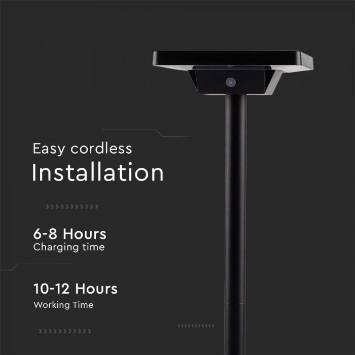 Светодиодный солнечный светильник 3W(220Lm), наземное крепление, IP65, V-TAC, 3.7V, 2600mAh Li-ion Battery, 3IN1, Black