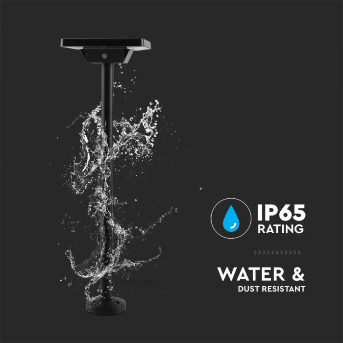 Светодиодный солнечный светильник 3W(220Lm), наземное крепление, IP65, V-TAC, 3.7V, 2600mAh Li-ion Battery, 3IN1, Black