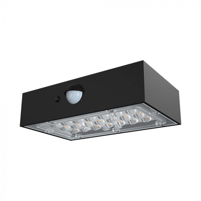3W(350Lm) 21 LED solcellsfrontarmatur med sensor, 3,7V, litium 1200mAh batteri, IP65, svart, 4000K+3000K