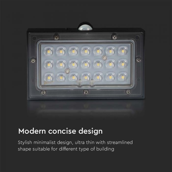 3W(350Lm) 21 LED solārais  fasādes gaismeklis ar sensoru,  3.7V, Lithium 1200mAh Baterija, IP65, melns, 4000K+3000K