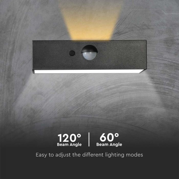 3W(350Lm) 21 LED solar front luminaire with sensor, 3.7V, Lithium 1200mAh Battery, IP65, black, 4000K+3000K