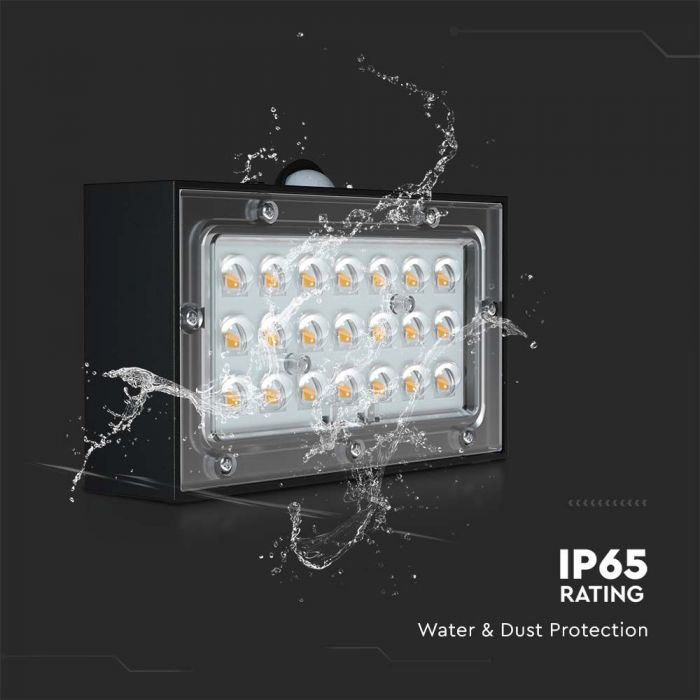 3W(350Lm) 21 LED solar front luminaire with sensor, 3.7V, Lithium 1200mAh Battery, IP65, black, 4000K+3000K