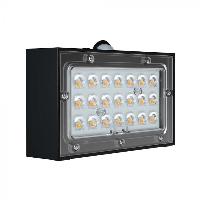 3W(350Lm) 21 LED solārais  fasādes gaismeklis ar sensoru,  3.7V, Lithium 1200mAh Baterija, IP65, melns, 4000K+3000K