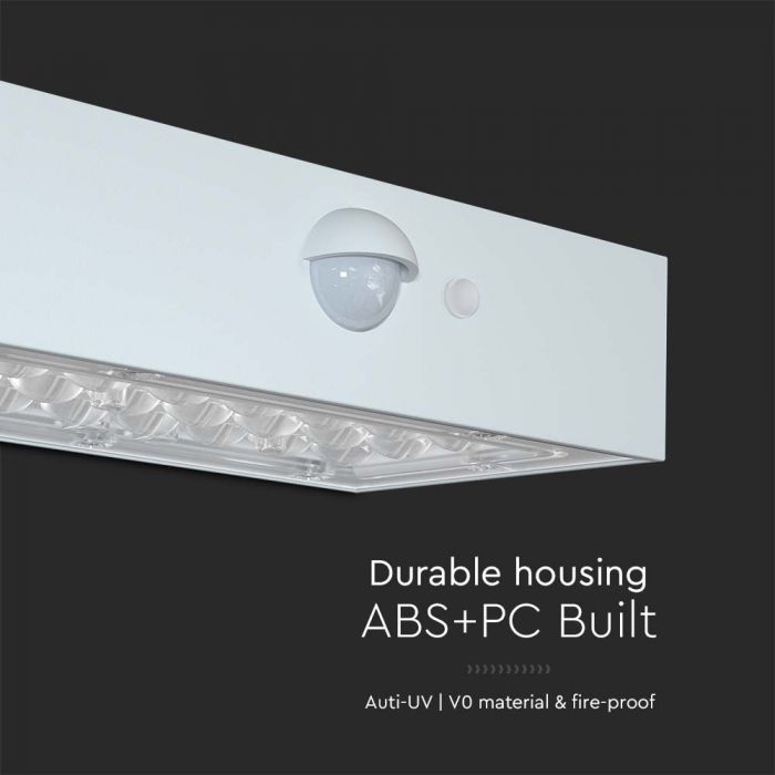 3W (350Lm) LED päikesepaneeliga esivalgusti PIR-anduriga, V-TAC, IP65, DC: 3.2V LifePO4 6000mAh aku, valge, 3000+4000K