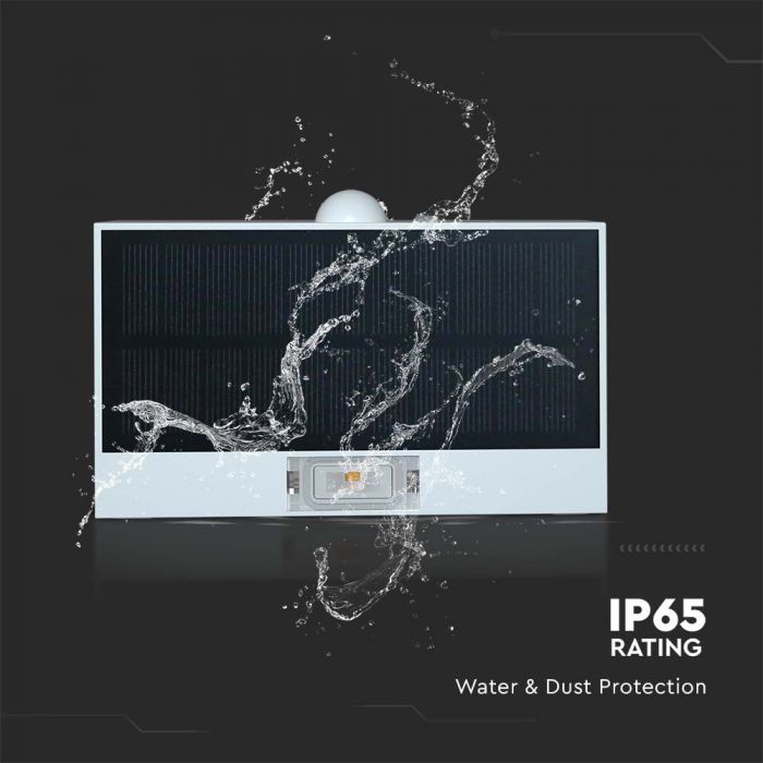 3W (350Lm) LED päikesepaneeliga esivalgusti PIR-anduriga, V-TAC, IP65, DC: 3.2V LifePO4 6000mAh aku, valge, 3000+4000K