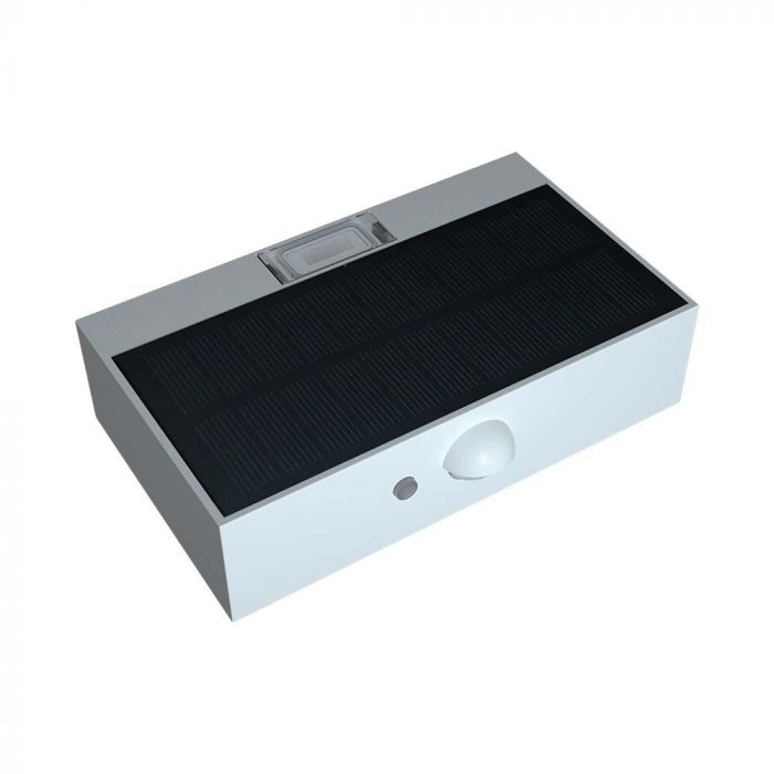 3W (350Lm) LED päikesepaneeliga esivalgusti PIR-anduriga, V-TAC, IP65, DC: 3.2V LifePO4 6000mAh aku, valge, 3000+4000K