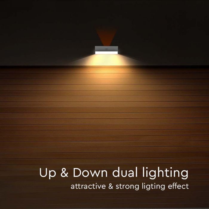 3W(350Lm) LED solar front luminaire with PIR sensor, V-TAC, IP65, DC:3.2V LifePO4 6000mAh Battery, white, 3000+4000K