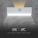 3W(350Lm) LED solar front luminaire with PIR sensor, V-TAC, IP65, DC:3.2V LifePO4 6000mAh Battery, white, 3000+4000K