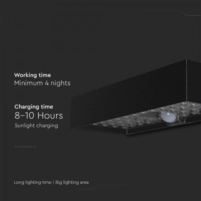 6W(900Lm) LED solārais sienas gaismeklis ar PIR sensoru, IP65,  3.7V, Lithium 3000mAh Battery,  230x97x42.7mm, melns, neitrāli balta gaisma 4000K