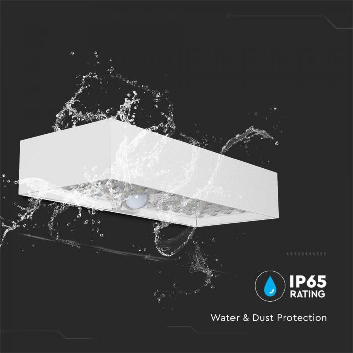 6W(900Lm) 3,7V 35 LED solcellsfrontarmatur med PIR-sensor, V-TAC, IP65, vit, fyrkantig, 3,7V, litium 3000mAh batteri, neutralvitt ljus 4000K