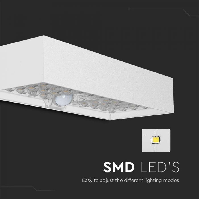6W(900Lm) 3,7V 35 LED solcellsfrontarmatur med PIR-sensor, V-TAC, IP65, vit, fyrkantig, 3,7V, litium 3000mAh batteri, neutralvitt ljus 4000K