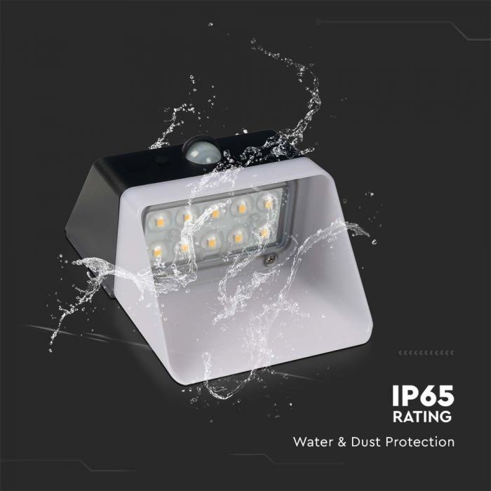 Фронтальный светодиодный солнечный светильник 2W(200Lm) с PIR датчиком, V-TAC, IP65, 3.7V, литиевая батарея 1200mAh, нейтральный белый свет 4000K