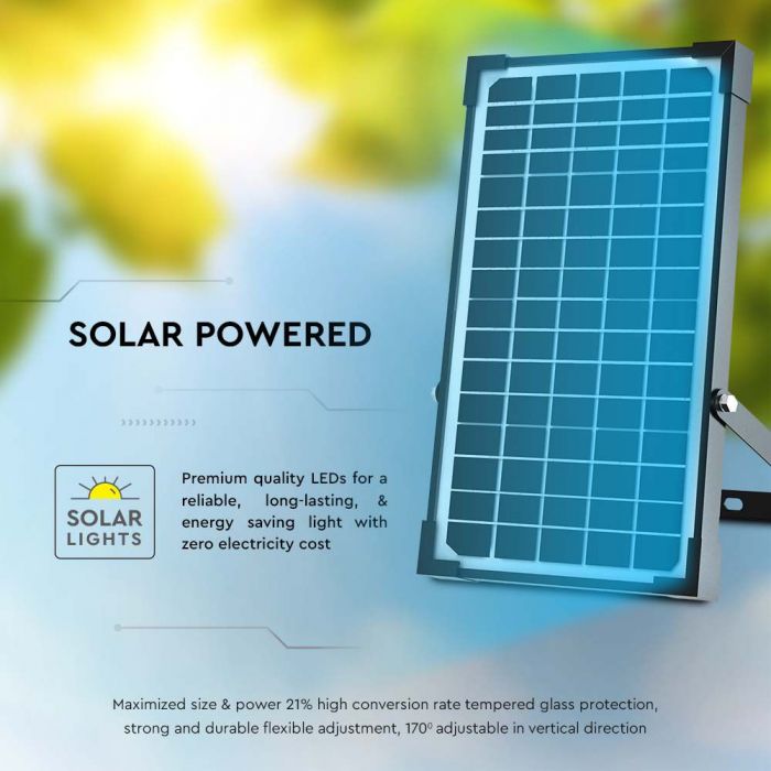 30W(4800Lm) LED prožektors ar saules bateriju, IP65, V-TAC,   6.4V, 6000mAh LiFePO4 Battery, 12.5W solārais panelis, ar PIR kustību sensoru un tālvadības pulti, melns, auksti balta gaisma 6400K