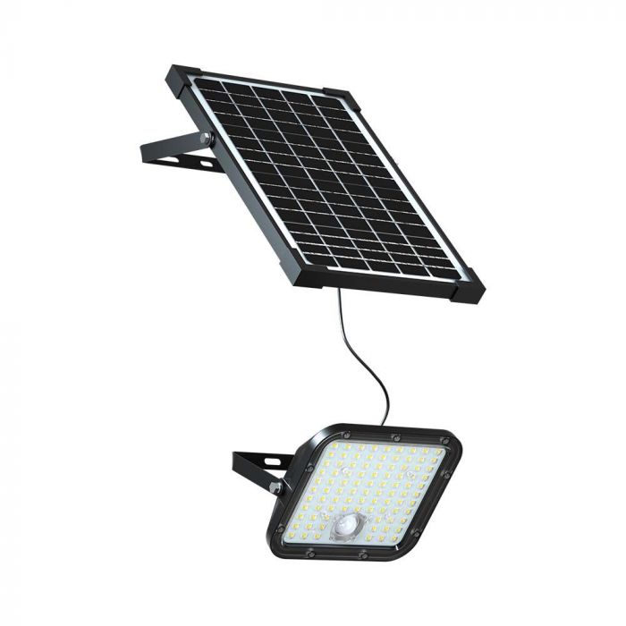 30W(4800Lm) LED prožektors ar saules bateriju, IP65, V-TAC,   6.4V, 6000mAh LiFePO4 Battery, 12.5W solārais panelis, ar PIR kustību sensoru un tālvadības pulti, melns, auksti balta gaisma 6400K