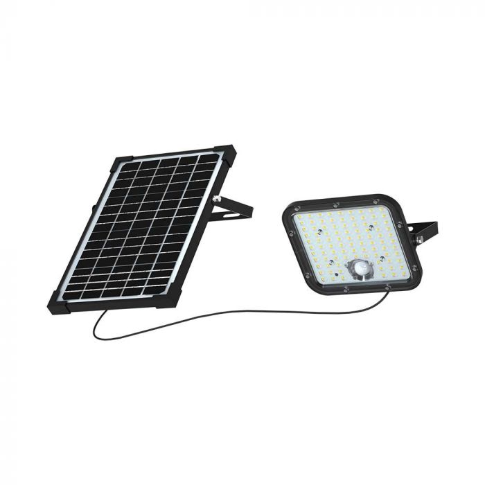 30W(4800Lm) LED prožektors ar saules bateriju, IP65, V-TAC,   6.4V, 6000mAh LiFePO4 Battery, 12.5W solārais panelis, ar PIR kustību sensoru un tālvadības pulti, melns, auksti balta gaisma 6400K