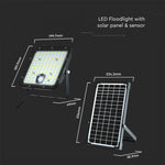 30W(4800Lm) LED prožektors ar saules bateriju, IP65, V-TAC,   6.4V, 6000mAh LiFePO4 Battery, 12.5W solārais panelis, ar PIR kustību sensoru un tālvadības pulti, melns, auksti balta gaisma 6400K