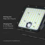 30W(4800Lm) LED prožektors ar saules bateriju, IP65, V-TAC,   6.4V, 6000mAh LiFePO4 Battery, 12.5W solārais panelis, ar PIR kustību sensoru un tālvadības pulti, melns, auksti balta gaisma 6400K