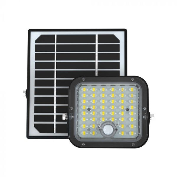 10W(1500Lm) LED floodlight with solar battery, IP65, V-TAC, 3.7V, 3600mAh Lithium Battery, 4.5W solar panel, with PIR motion sensor and remote control, black, cold white light 6400K